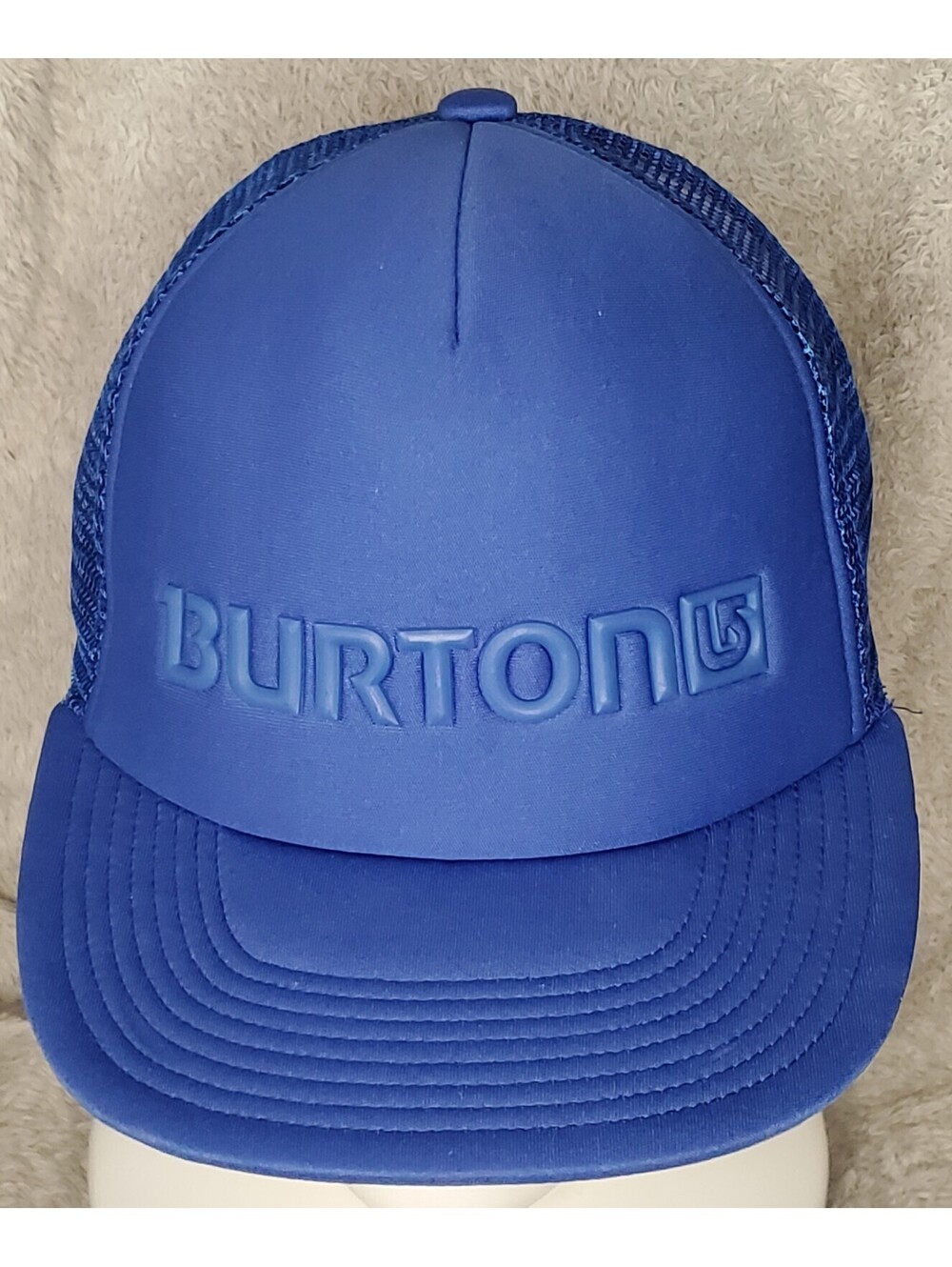 Burton Snowboards Blue Foam Trucker Hat Mesh Snapback Raised Logo OSFM